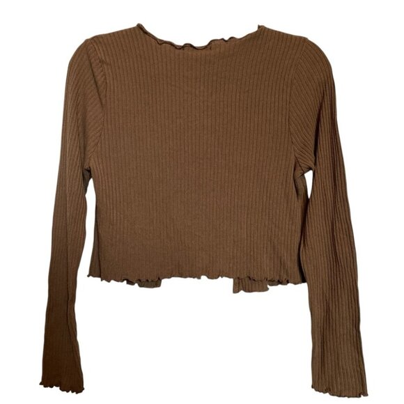 Brown Ribbed Long Sleeve Top - Picture 2 of 3